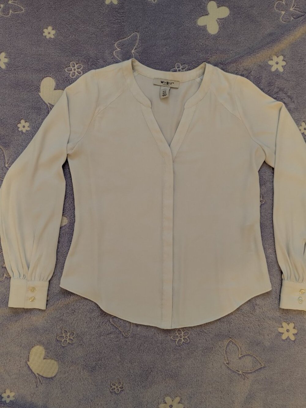 White House Black Market White V-Neck Long Sleeve Blouse